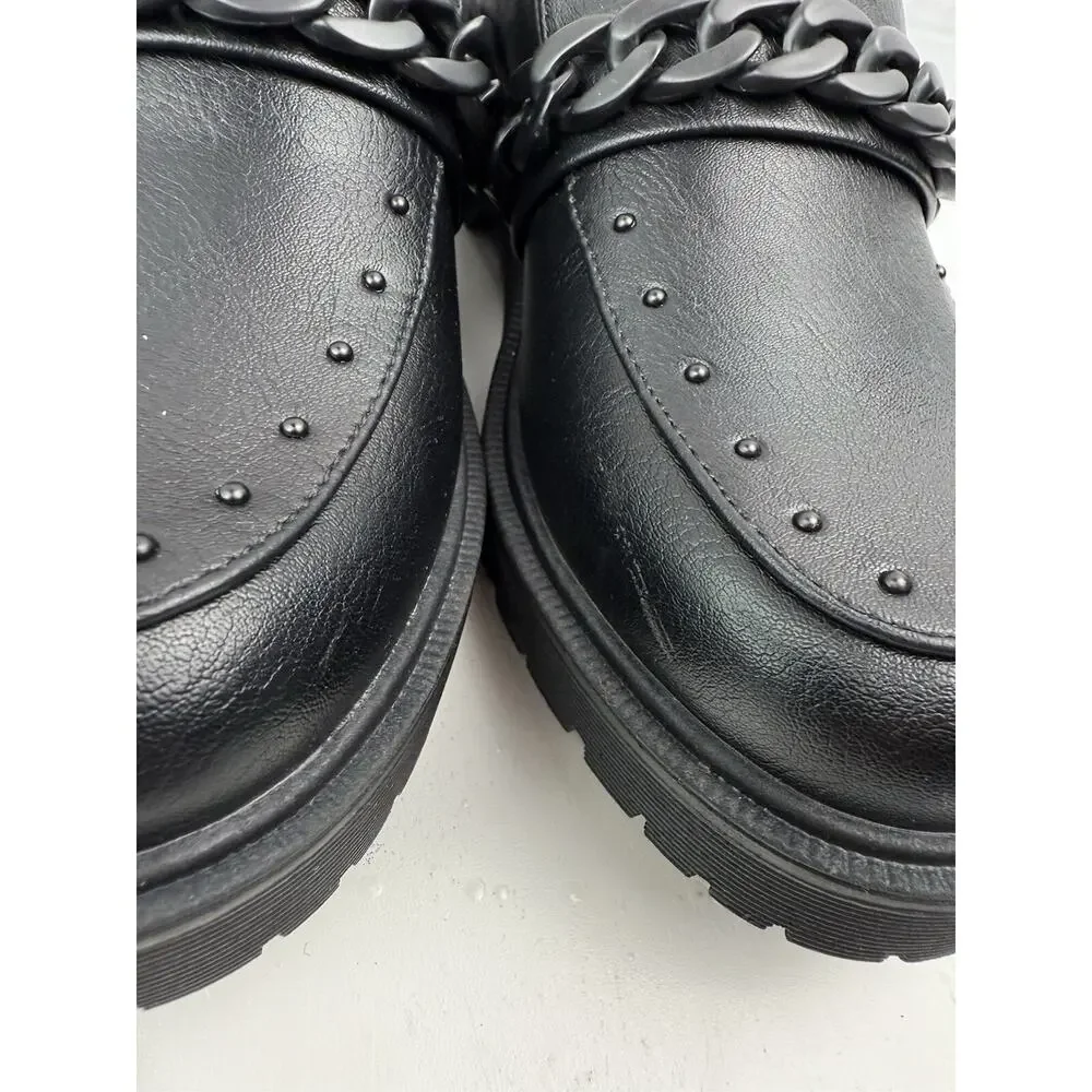 Report Hayden Womens Size‎ 7 Black Chunky Chain Studded Loafers Faux Leather